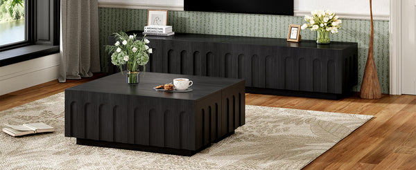 English Elm On-Trend Stylish Tv Stand & Coffee Table Set, Dual-Purpose Media Console With Arched Design In Black N721S000054B