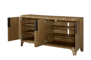 English Elm Server Eucalyptus Tan Solid Wood+MDF Sideboard with Adjustable Shelves, Cord Management, Arched Base B2699P396176