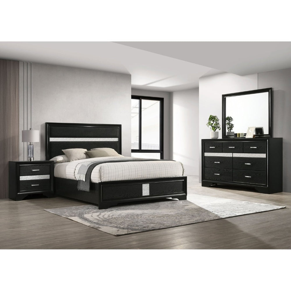 English Elm Annie Glam White Full Storage Bedroom Set with Crystal Pulls and Glitter Accents Black B062S01609