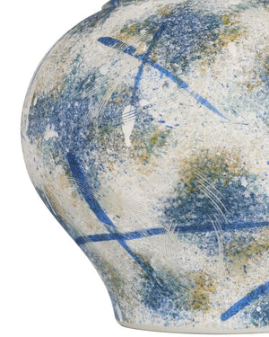 Currey & Company Jackson Blue & White Porcelain Vase - Unique Lidded Jar With Handcrafted Texture & Modern Design Blue Porcelain 1200-0998-currey-company