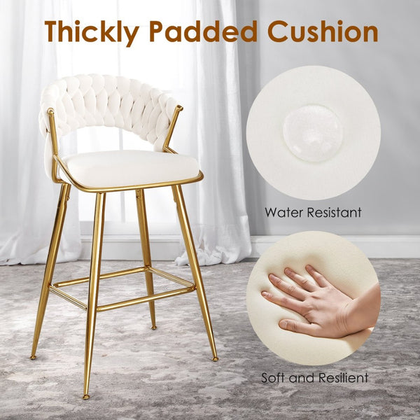 English Elm Counter Height Stools Set of 2 Mid-century Metal Legs Ergonomic Kitchen Island Seating Beige T3623P430873