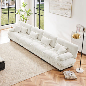 English Elm 4-Seater Plush Chenille Sectional Sofa with Deep Cloud Seats, Modular Design & Bolster Arms for Comfort and Style White W714S01004