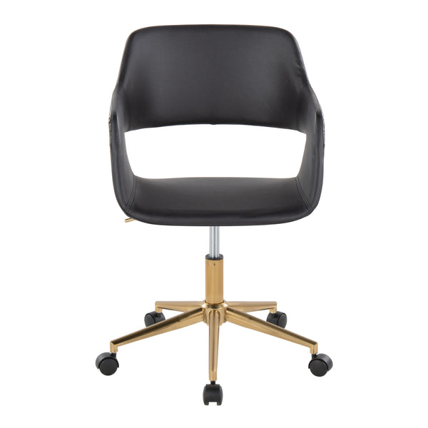 English Elm Margarite Contemporary Task Chair: Stylish Black Faux Leather & Gold Metal Base For Ergonomic Comfort B202P223911