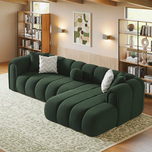 English Elm Beatrice Channel Tufted Boucle Sectional Sofa Deep Seating Modern Living Room Dark Green B183S00218