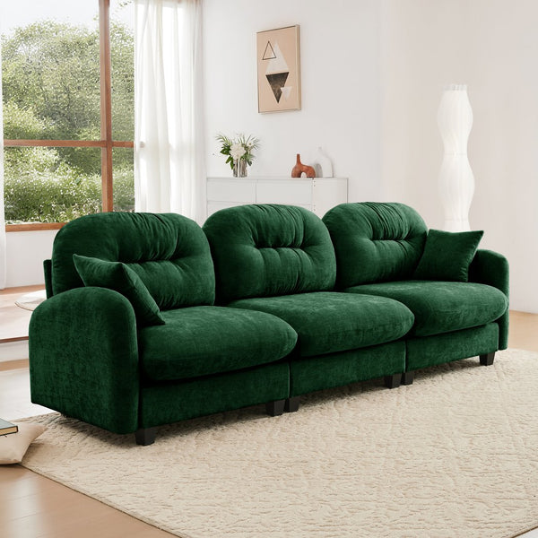 English Elm Three-Seate modular sectional sofa with plush chenille, tufted back, ergonomic support, wooden base Green W714S01397