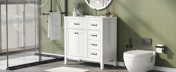 English Elm 36" Elegant Bathroom Vanity With Sink Combo - Modern White Cabinet, Durable Design & Ample Storage N725P246491K