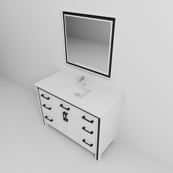 English Elm White 48 in. Bath Vanity with Cultured Marble Top, Faucet & 34" Mirror, Scratch-Resistant Wood Finish B2731S01357