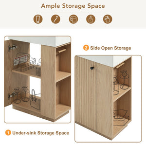 English Elm [video]21.6" Freestanding Bathroom Vanity Ceramic Sink Wavy Door Mdf Cabinet Small Bath Wood N729P285504N