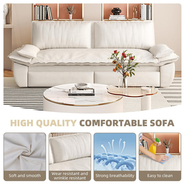English Elm 73.2" Queen Sleeper Sofa Convertible Corduroy Loveseat for Guest Room or Living Space Beige+White W1885S00328