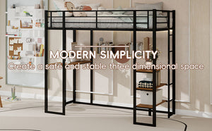 English Elm Iron framed bunk bed with L-shaped study desk and dual-side stairs, space-saving durable design Black W1935P330795