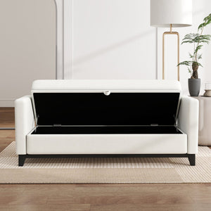 English Elm 66 Inch Sherpa Upholstered Storage Bench with Fluted Wood Base and Bolster Pillows W1658P446122