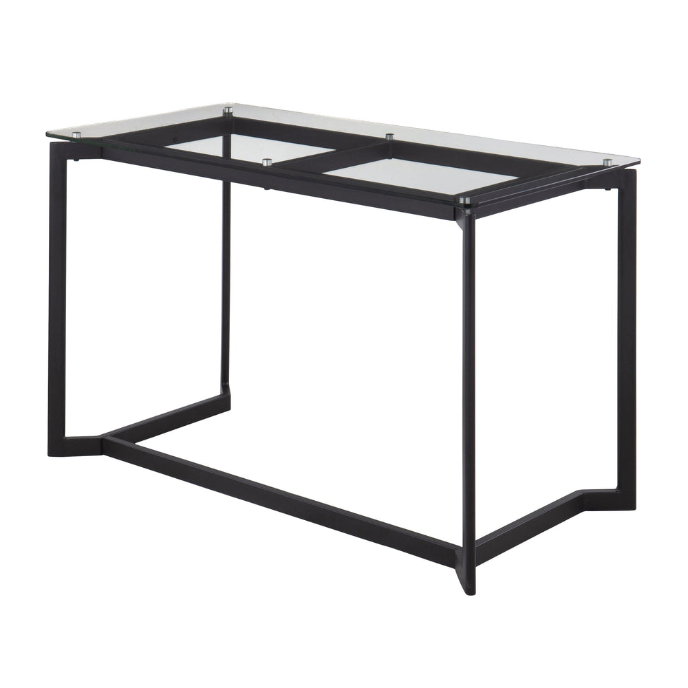English Elm Masters Modern Office Desk Black Steel Frame with Tempered Clear Glass Top — Sleek 50" Workstation Elegance B202P223966
