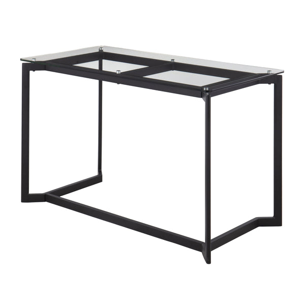 English Elm Masters Modern Office Desk Black Steel Frame with Tempered Clear Glass Top — Sleek 50" Workstation Elegance B202P223966