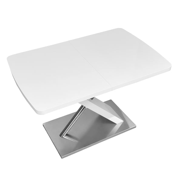 English Elm 5-Piece Modern Retractable Dining Set with Upholstered Chairs, Space-Saving Extendable Table for 4-6 Beige+White W757S00043