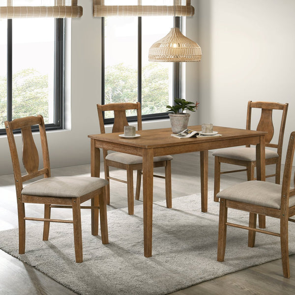 English Elm Weathered Oak Five-Piece Dining Set with Padded D22 Foam Seats, Warm Grain Finish for Cozy Meals B062P209306