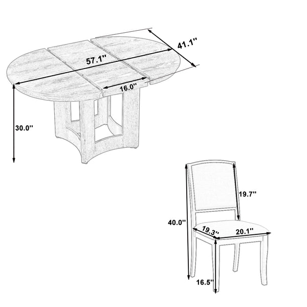 English Elm TOPMAX Solid Wood Extendable Round Dining Set for Small Spaces with 16" Removable Leaf and Cushioned Chairs Beige,Espresso SP000091AAP