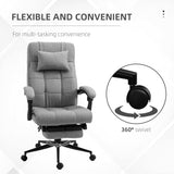 English Elm Vinsetto Executive Linen-Feel Fabric Office Chair High Back Swivel Task Chair With Adjustable Height Upholstered Retractable Footrest, Headrest and Padded Armrest, Light Grey