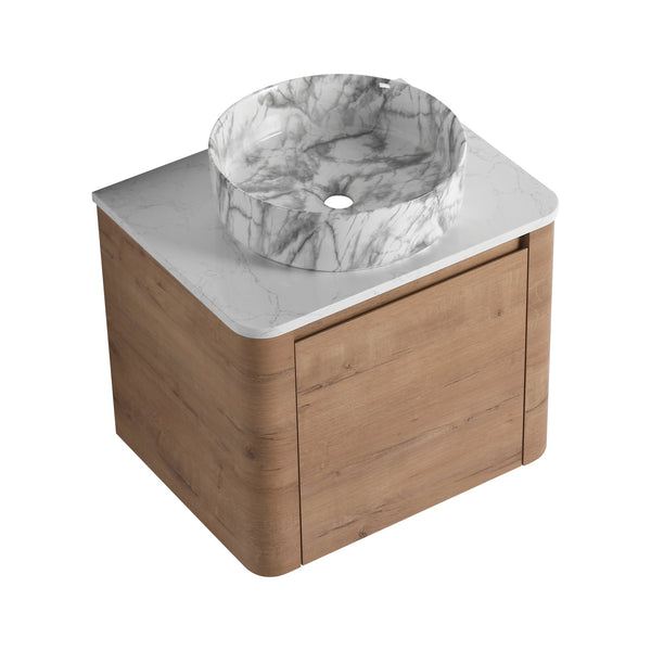 English Elm 24'' Wall-Mounted Bathroom Vanity With Ceramic Vessel Sink, Soft-Close Door & Stylish Design W999S00395