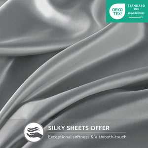English Elm 4 Luxury Satin Twin Sheet Set - 100% Polyester, Soft Smooth 90g Finish, Deep Pocket Fit & Breathable Comfort Grey 11.81 L x 9.84 W x 3.15 H B035P319693