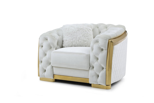English Elm Lexi Plush Velvet Sofa with Button Tufting and Diamond Quilted Exterior, Welted Cushions & Throw Pillows Ivory 47 L x 35 W x 30 H B078P301023