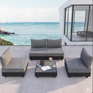 English Elm 5-piece Modular Outdoor Aluminum Sectional with Olefin Cushions and Square Coffee Table B082S00082
