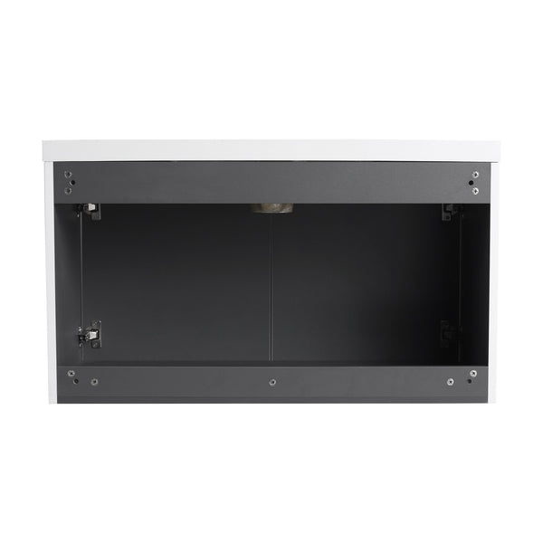 English Elm 36" Floating Bathroom Vanity with Resin Sink, Wavy Doors, Soft-Close Hinges & Durable Plywood Finish White W999P251811