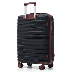 English Elm Premium Polypropylene Hard Shell Luggage Set Three Piece with Tsa Locks Spinner Wheels Black+Brown N726P460073B