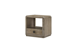 English Elm Knotty Oak Veneer End Table with Drawer and Open Shelf for Modern Living Rooms B2699P434059