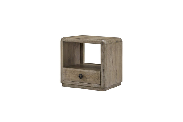 English Elm Knotty Oak Veneer End Table with Drawer and Open Shelf for Modern Living Rooms B2699P434059