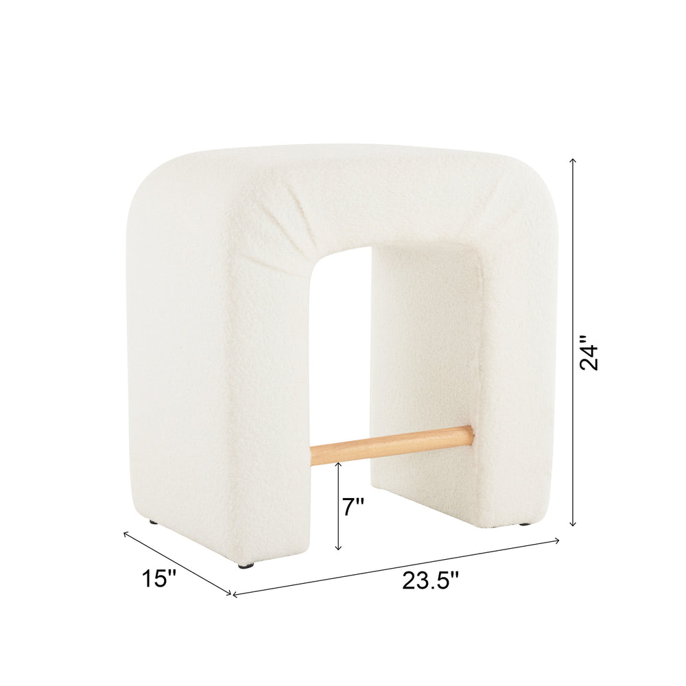 English Elm Christopher Knight Home® - 24'' Boucle stool with inverted U design, cozy loop-pile seating, durable rubberwood footrest, modern set of 2 White N780P187017K