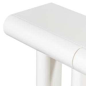 English Elm U_Style 47.6" Modern High-Gloss Entryway Table with Curved Drawers, Geometric Legs & Storage White N711P285757A