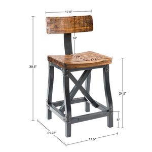 JLA Home INK+IVY - Counter Lancaster-Style Stool with Back — Solid Acacia Wood, Graphite Metal Rivets, Industrial Charm, Durable Seating FPF20-0312