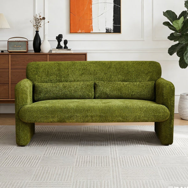 English Elm Best-selling Boucle Cloud Loveseat Velvet Upholstered 2 Seater with Lumbar Pillow Green W1765P334060