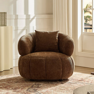 English Elm Modern Sculptural Pumpkin Lounge Chair Textured Polyester Upholstery for Living Room Brown W2582P457334