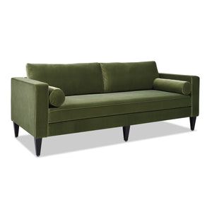 English Elm Jennifer Taylor Home - Nicholi 84" Mid-Century Sofa in Olive Performance Velvet — Handbuilt Solid Hardwood Frame, Durable Comfort B2719P238300
