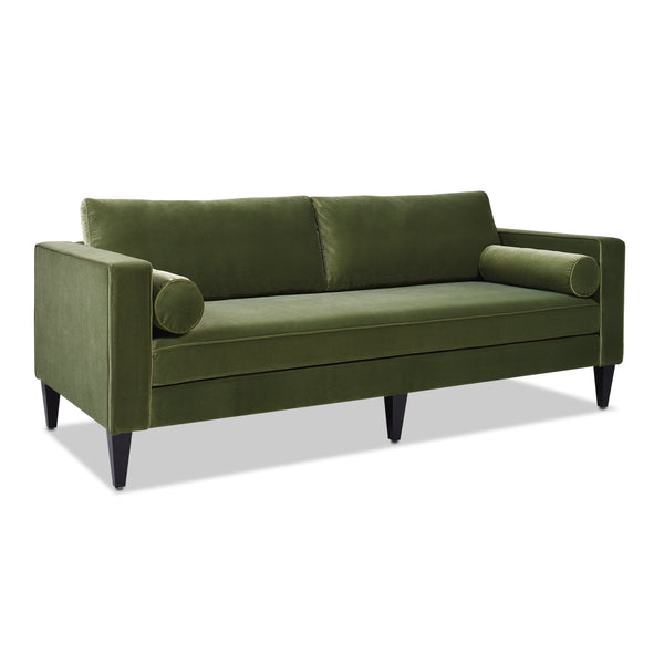 English Elm Jennifer Taylor Home - Nicholi 84" Mid-Century Sofa in Olive Performance Velvet — Handbuilt Solid Hardwood Frame, Durable Comfort B2719P238300