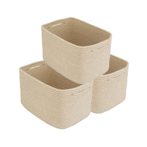English Elm Rope Cotton Woven Storage Baskets Set of Three with Handles for Home Organization W2181P404832