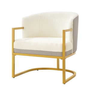 English Elm Modern Faux Fur Accent Chair Plush Upholstered Seat with Gold Iron Legs for Any Room Beige N763P360688A