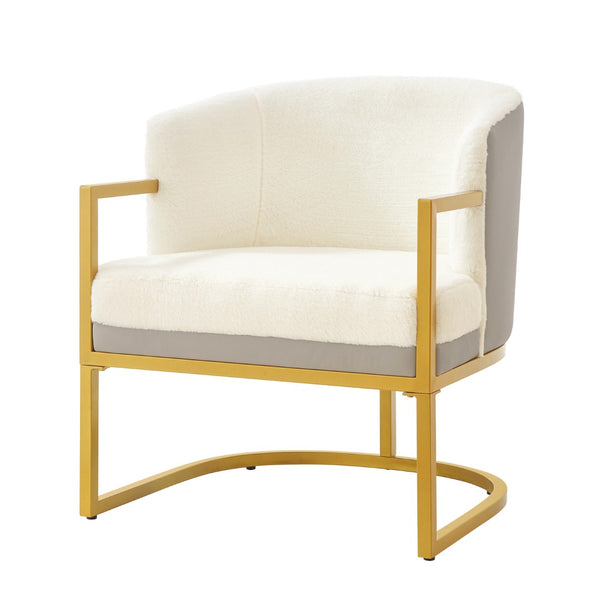 English Elm Modern Faux Fur Accent Chair Plush Upholstered Seat with Gold Iron Legs for Any Room Beige N763P360688A