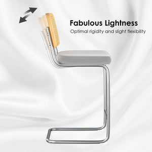 English Elm Counter Velvet Bar Stools Set of 2 with Rattan Back, Cantilever 26" Armless Counter Chairs, Light Grey, Anti-Slip Protector, Easy Assemble T3623P379870