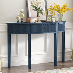English Elm U-Style Pine Veneer Console Table with Vertical Stripe Drawer Fronts, Solid Pine Legs, 100 lb Top Navy Blue N711P173099V