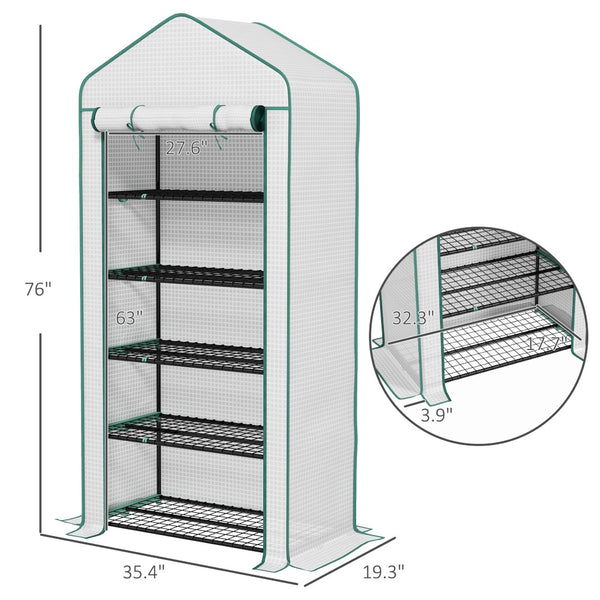 English Elm Small Portable Walk-in Greenhouse Five Shelf Uv Resistant Polyethylene Patio Cover Green,White T3971P433660