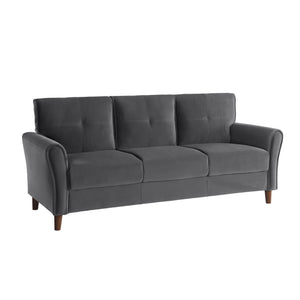 English Elm Gray Velvet Upholstery Sofa with Tufted Plush Seatbacks, Flared Arms, Solid Wood Frame, Modern Comfort B011P204912