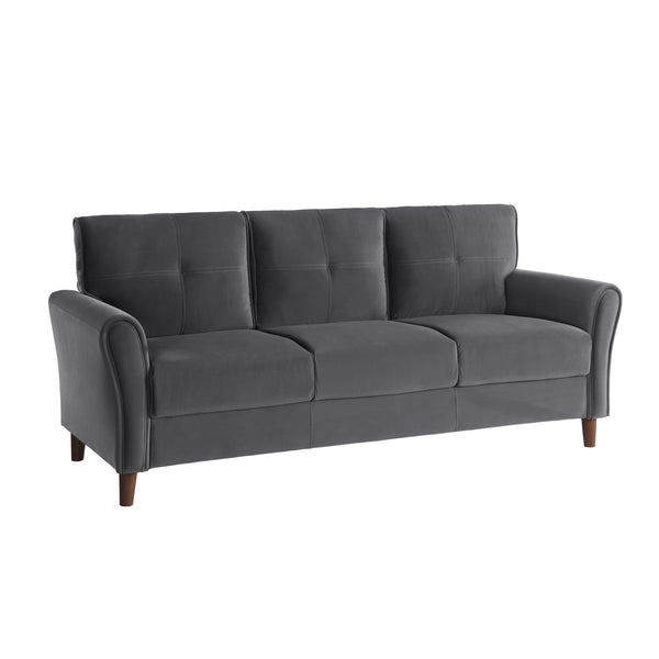 English Elm Gray Velvet Upholstery Sofa with Tufted Plush Seatbacks, Flared Arms, Solid Wood Frame, Modern Comfort B011P204912