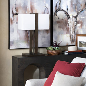 Crestview Collection 28"H Stylish Bronze Metal Table Lamp With Rectangular Shade & Convenient In-line Switch   Cvaer2088