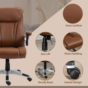 English Elm Vinsetto Executive Massage Office Chair With 6 Vibration Points, Heated Faux Leather Computer Desk Chair With Flip-Up Armrest, Adjustable Height, Swivel Wheel, Brown