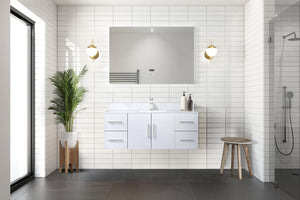 English Elm Glossy White Bath Vanity 48" x 22" with Carrara Marble Top, Soft-Close Drawers, Faucet Included B2731P258657