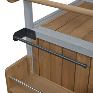 English Elm Foldable Outdoor Kitchen Cart with Stainless Worktop Fir Wood Frame and Lockable Wheels Espresso,Grey N719P380279Z