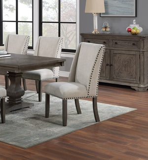 English Elm Traditional Nine Piece Oak Dining Set with Wingback Chairs and Double Pedestal Table B011S01039