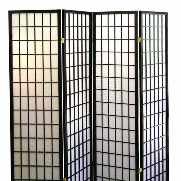 English Elm 70" Elegant Japanese-Style 4-Panel Room Divider - Black Finish Privacy Screen For Versatile Spaces B072115957
